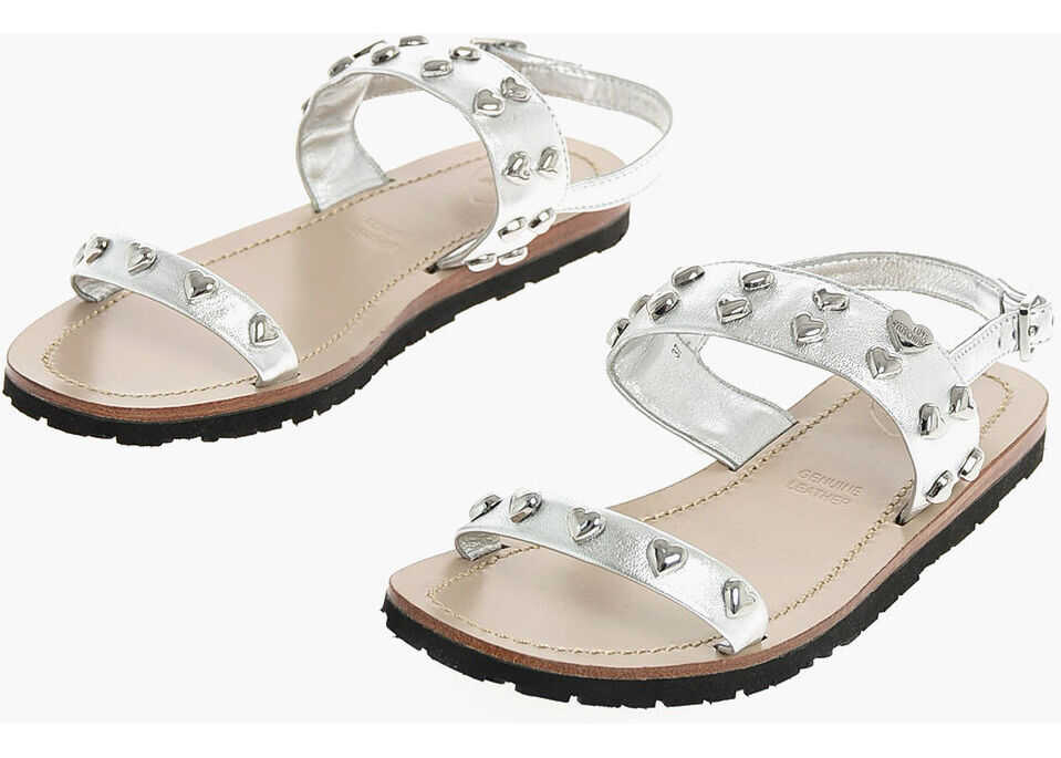 Moschino Love Leather Studded Sandal Silver