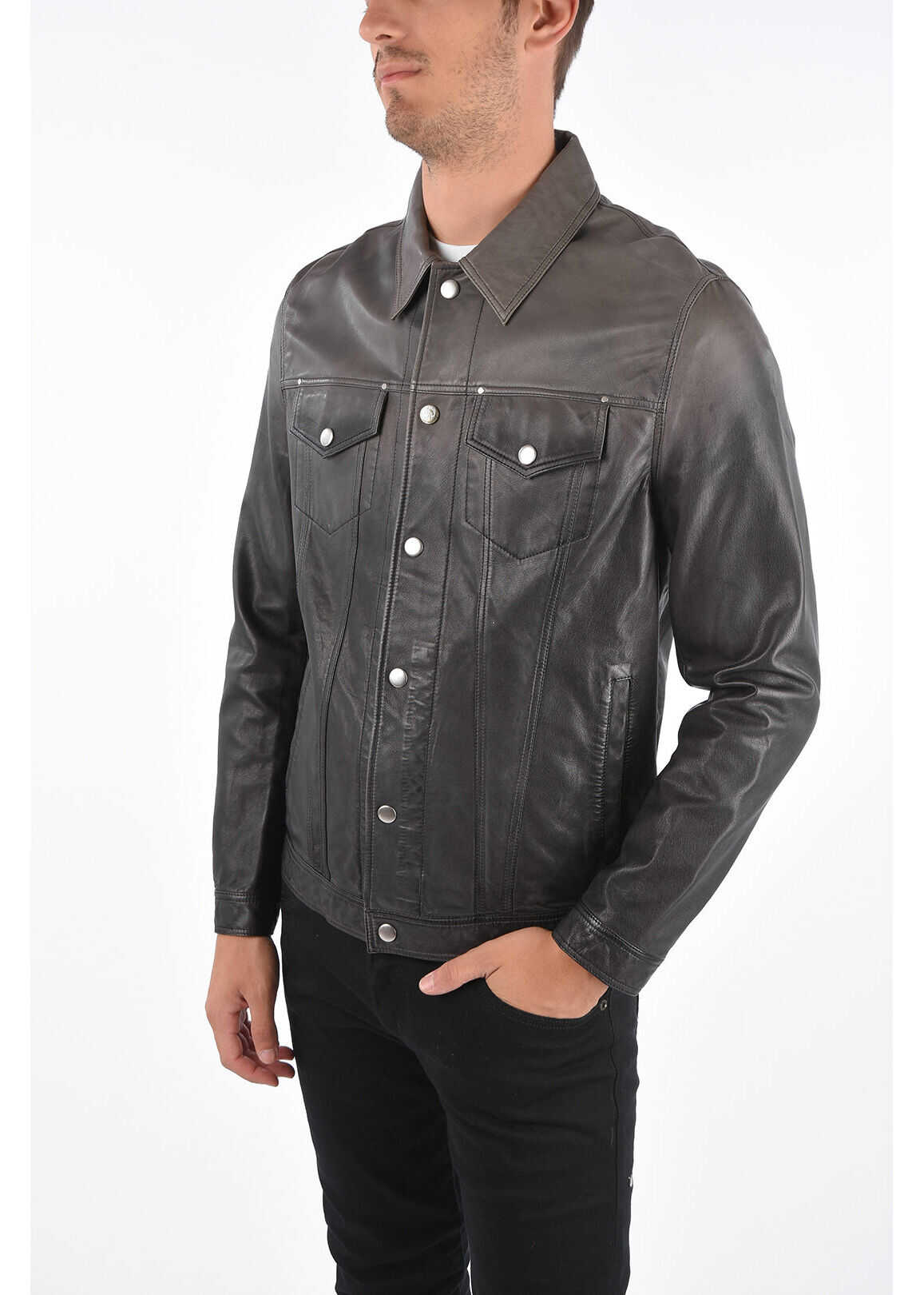 Diesel Leather L-Nhill Overshirt Black