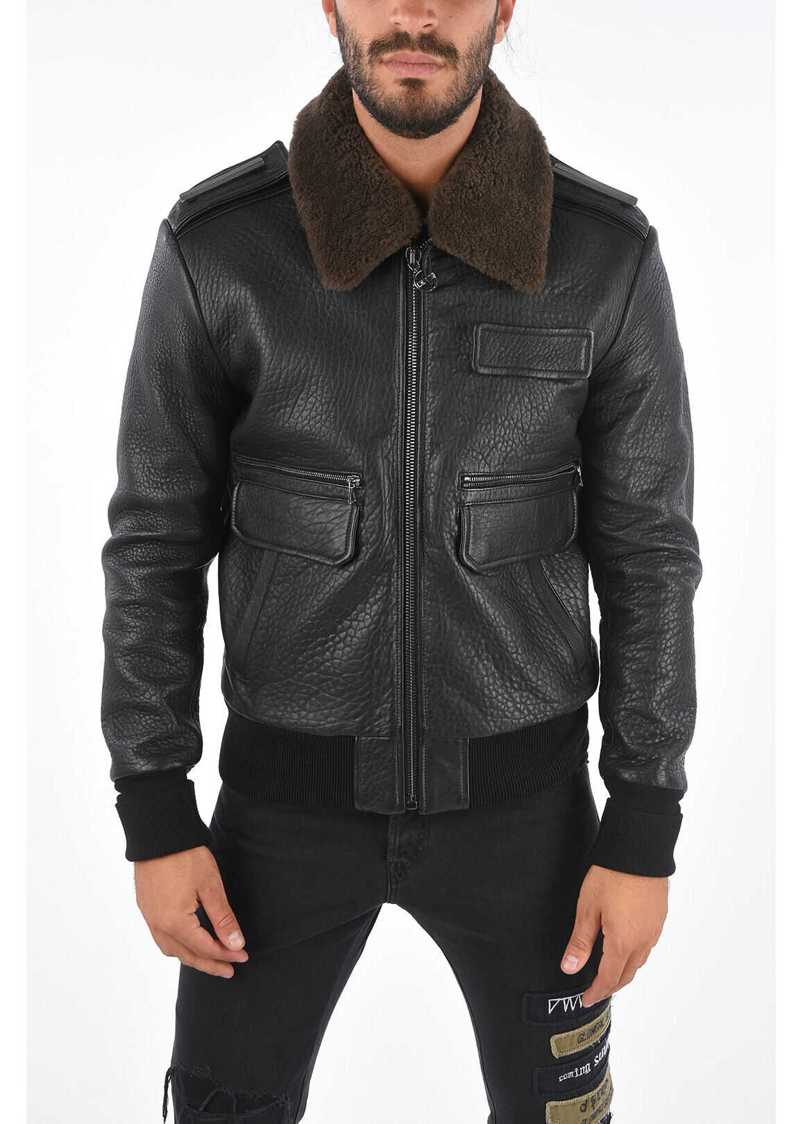 Diesel Black Gold Leather L-Fred Jacket Black