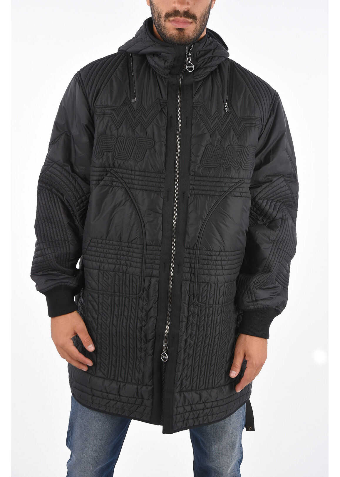 Diesel Black Gold Embroidered W-Par-Quilt Parka Black