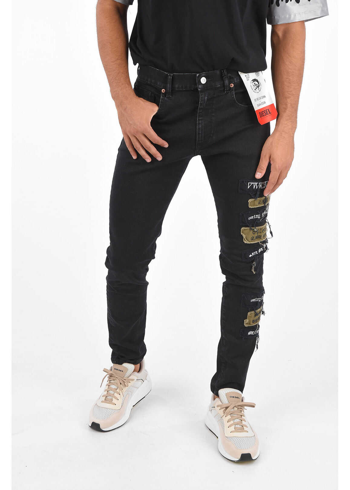 Diesel Jeans Regular Rise D-Strukt With Patches Black