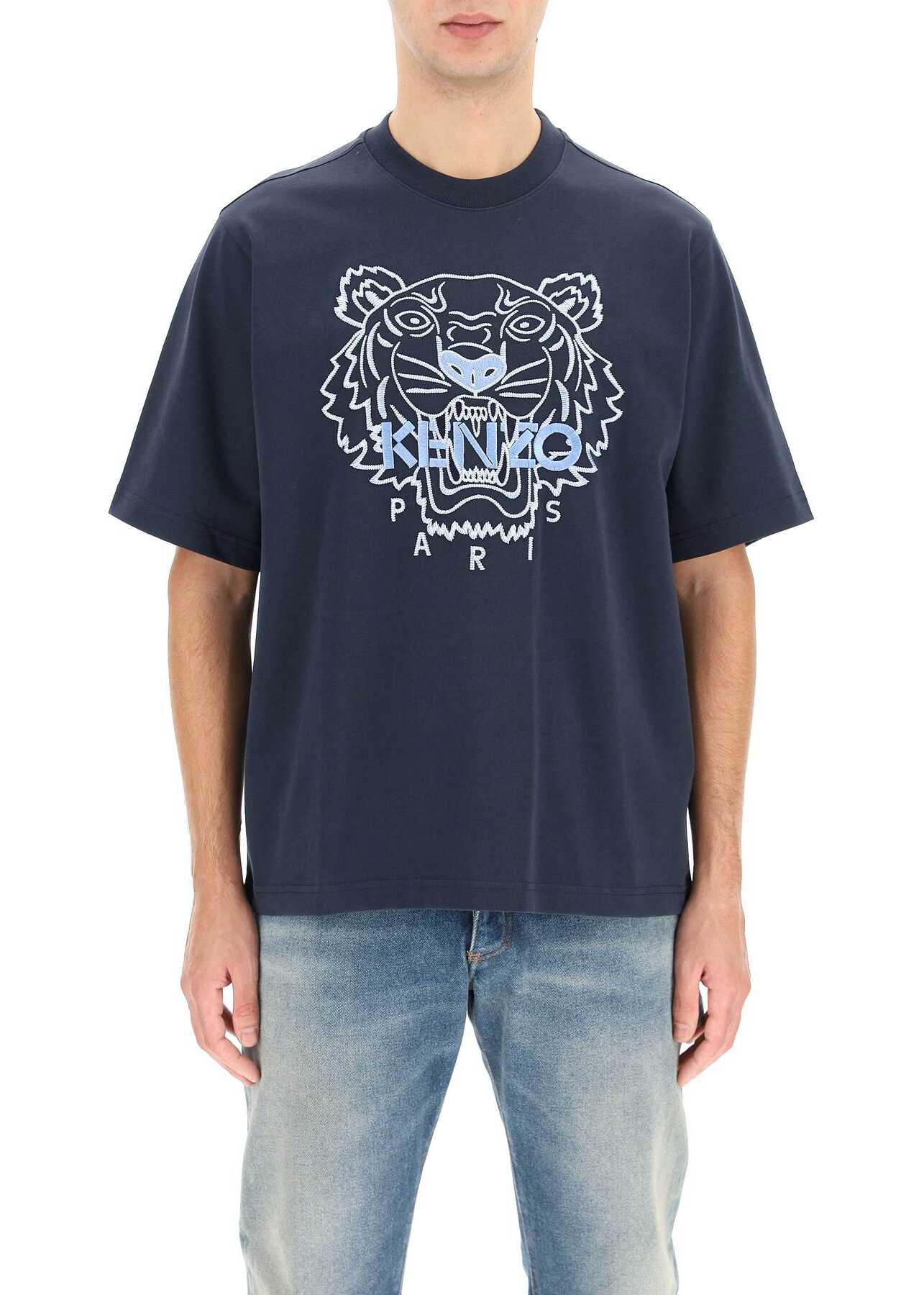 Kenzo Oversized T-Shirt With Tiger Embroidery FB65TS0894YF BLUE BLACK