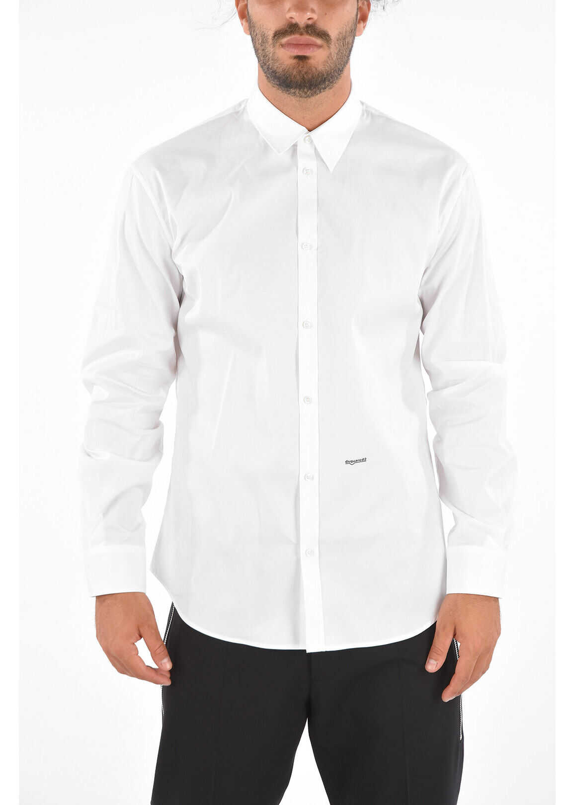 DSQUARED2 Stretchy Cotton Spread Collar Shirt White