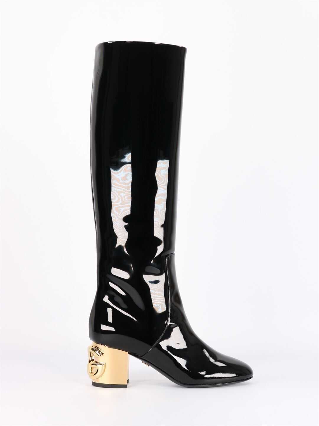 Dolce & Gabbana Boots In Patent Leather And Gold Heel CU0767 AQ377 Black