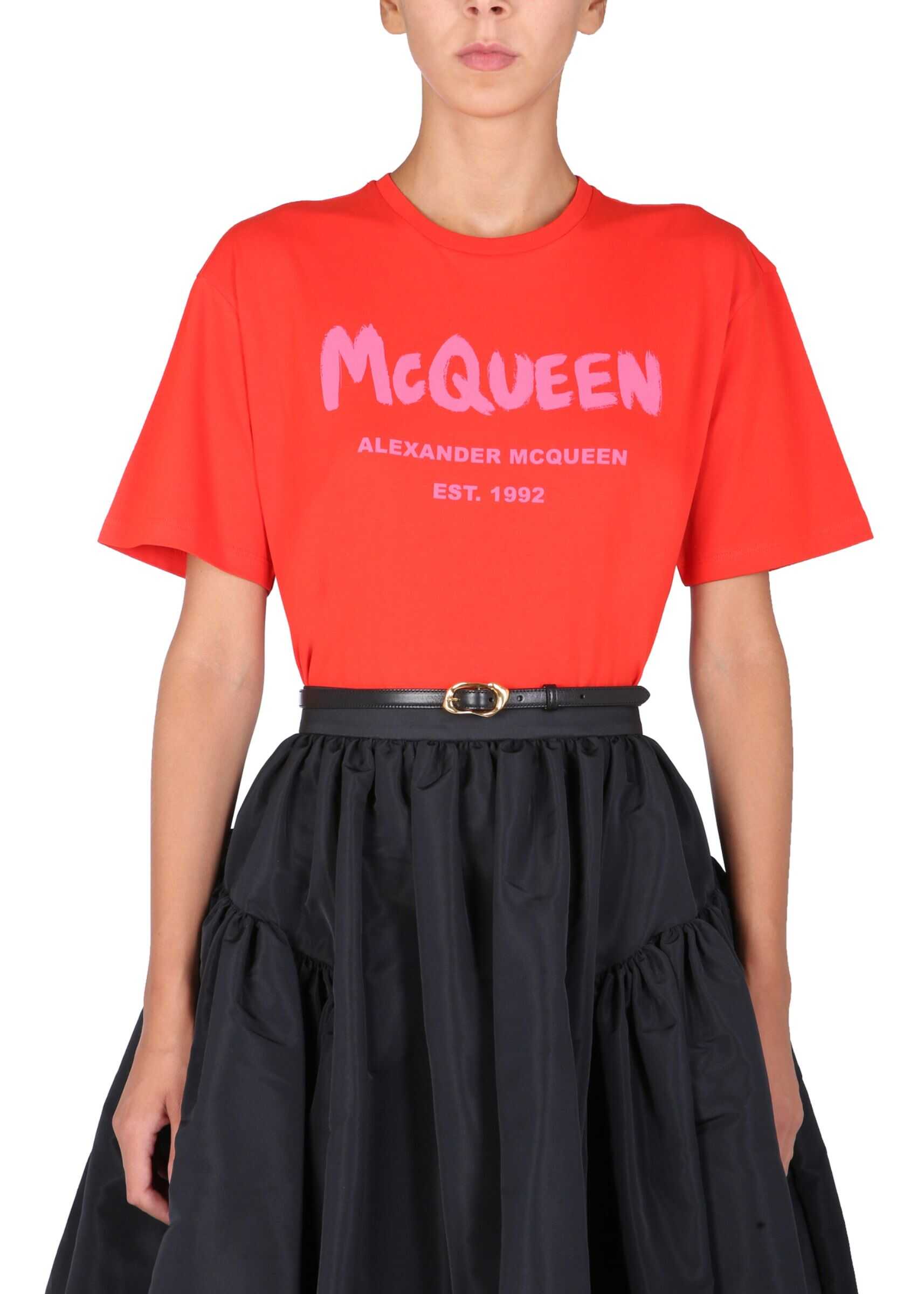 Alexander McQueen T-Shirt With Graffiti Logo Print 659729_QZAD30618 RED