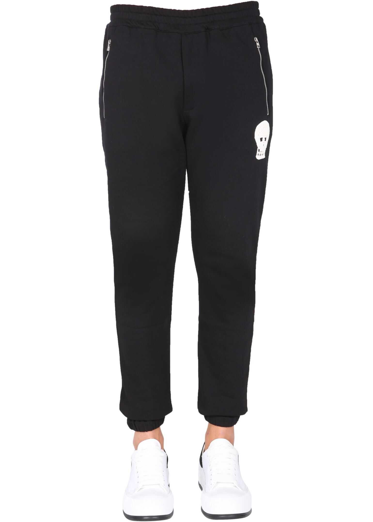 Alexander McQueen Jogging Pants With Embroidered Skull 664956_QRX431000 BLACK