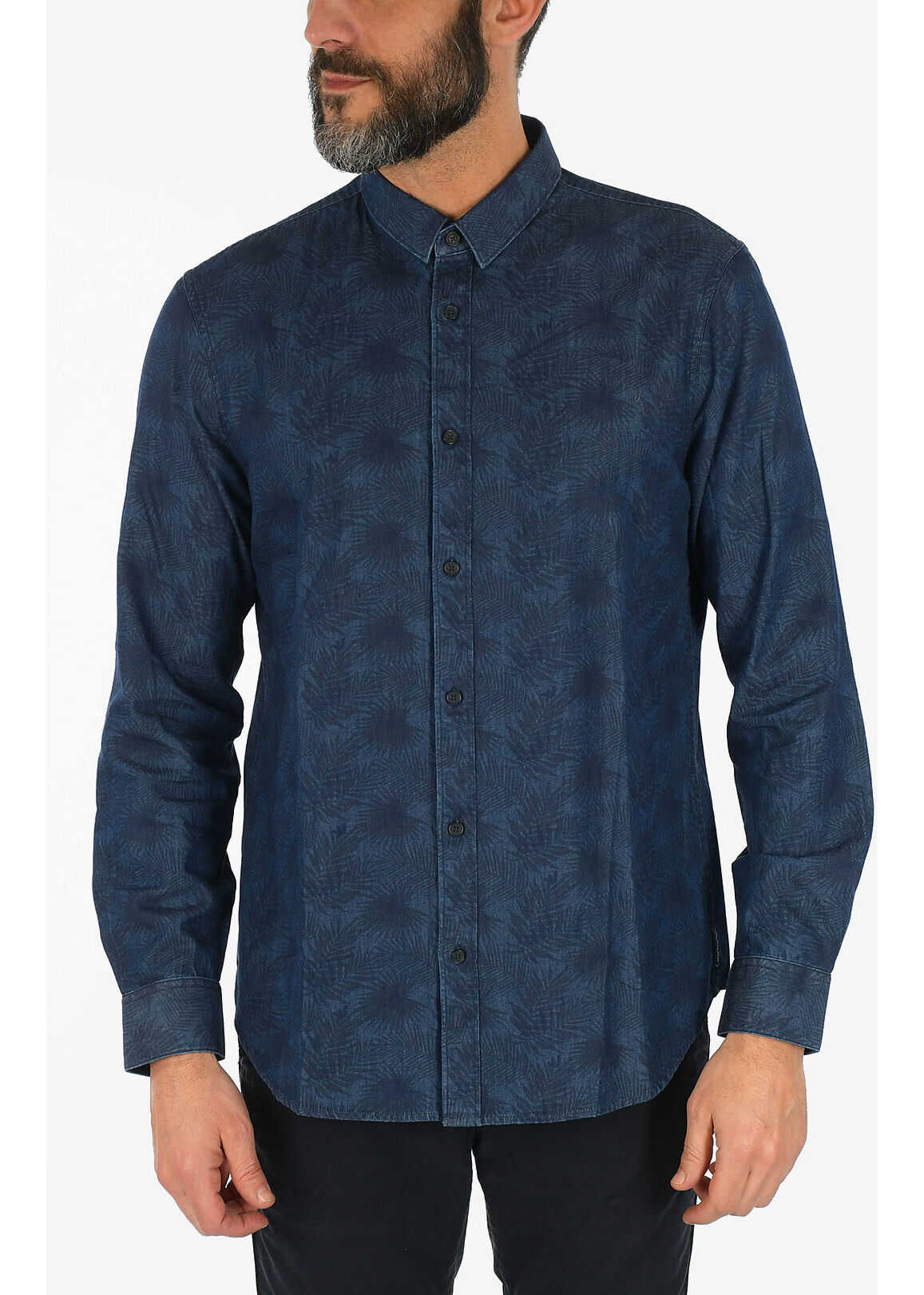 Armani Armani Exchange Classic Collar Leaf-Print Shirt* Blue