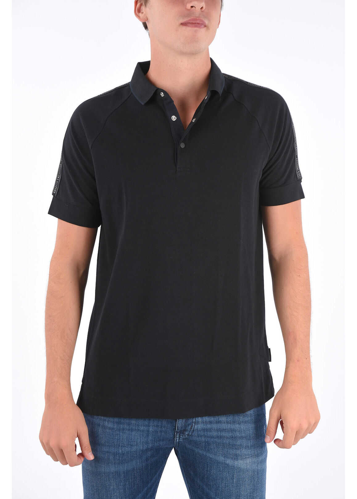 Armani Armani Exchange Piquè Cotton 3 Button Polo Shirt Black