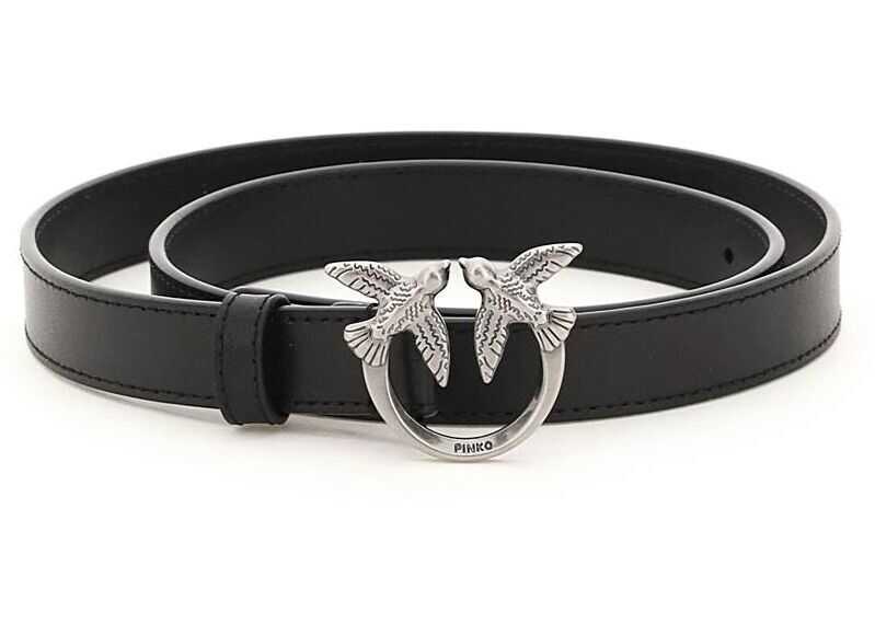 Pinko Love Birds Thin Leather Belt 1H20X9 Y6XU NERO LIMOUSINE