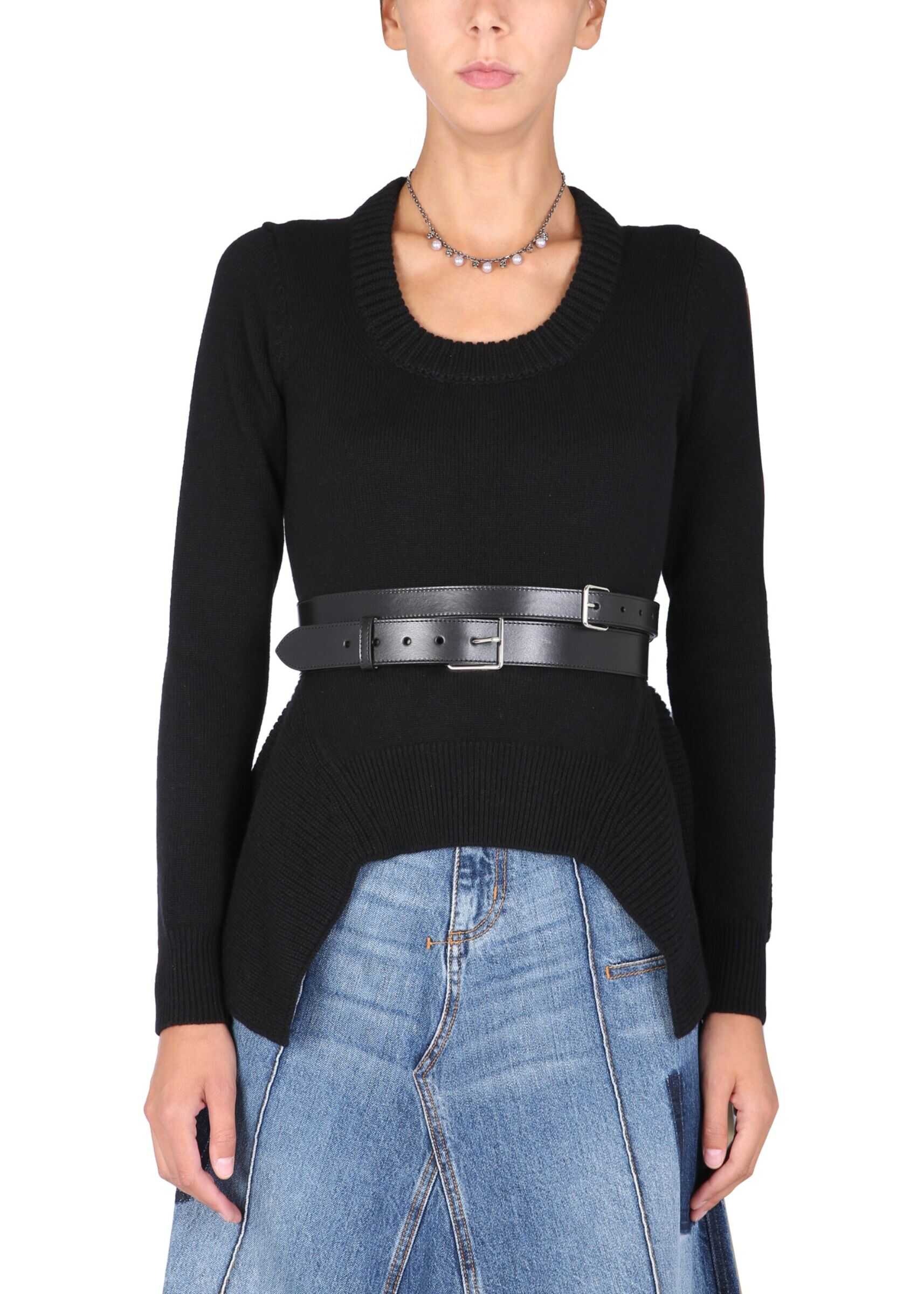 Alexander McQueen Sweater With Flared Detail 679418_Q1AXH1000 BLACK