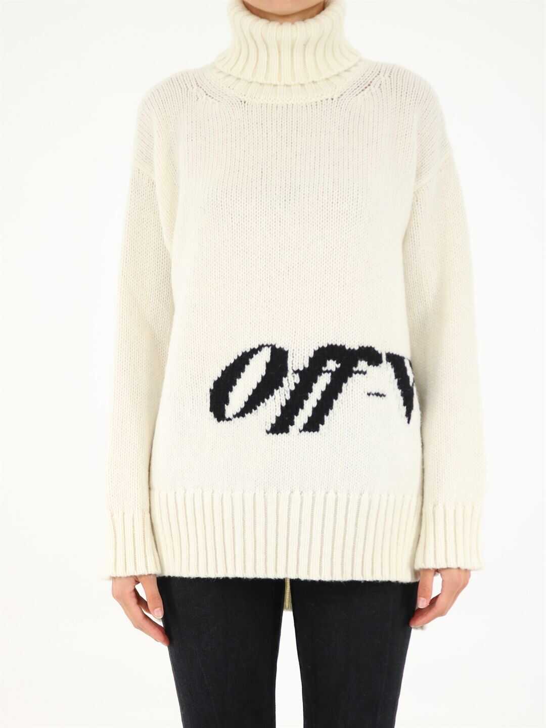 Off-White High Neck Sweater With Logo OWHF019F21KNI001 White