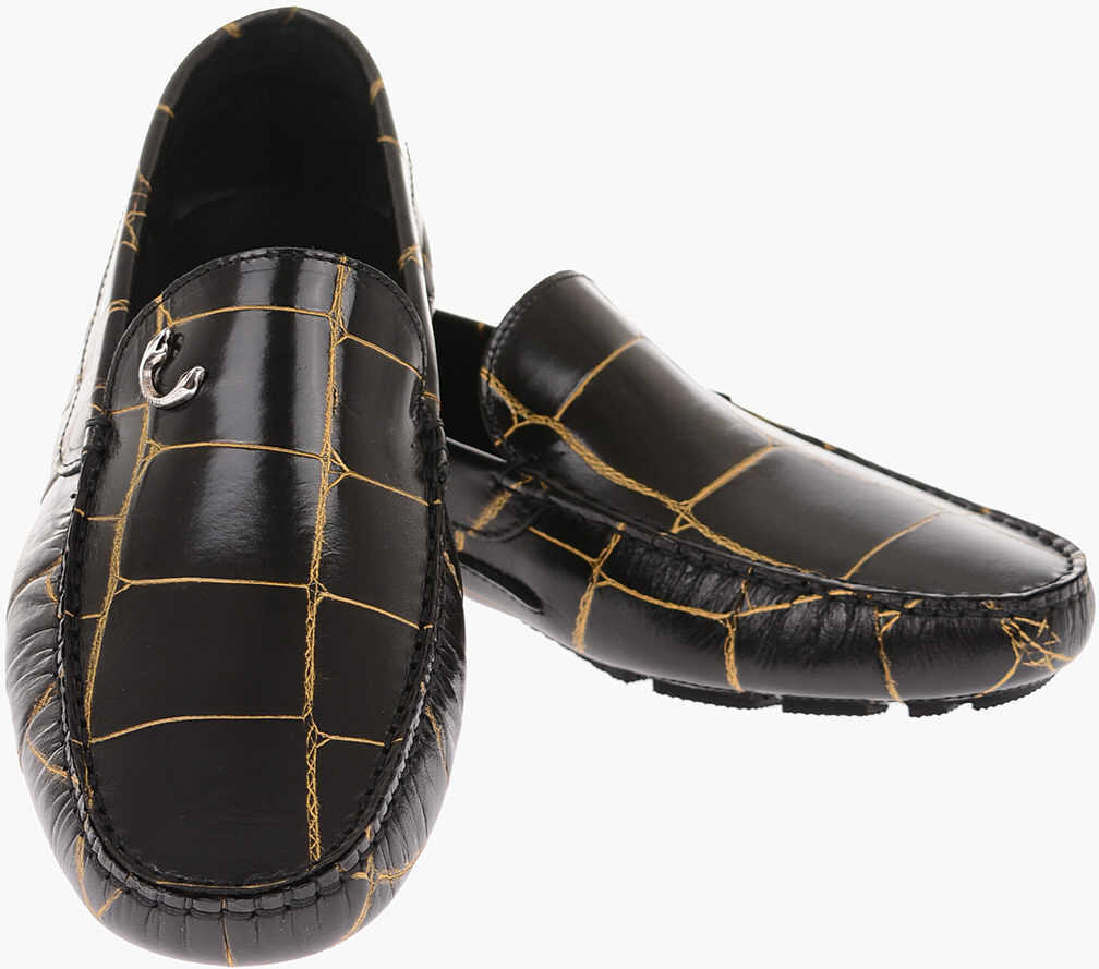 Just Cavalli Printed Leather Loafers Black