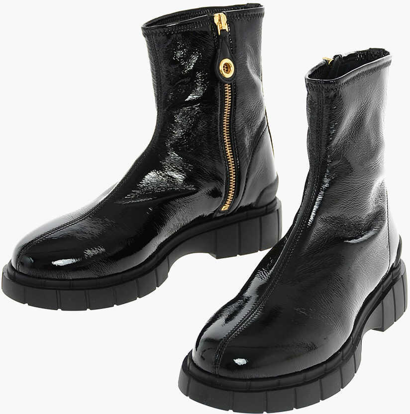Car Shoe Patent Leather Boots With Inner Zip Black