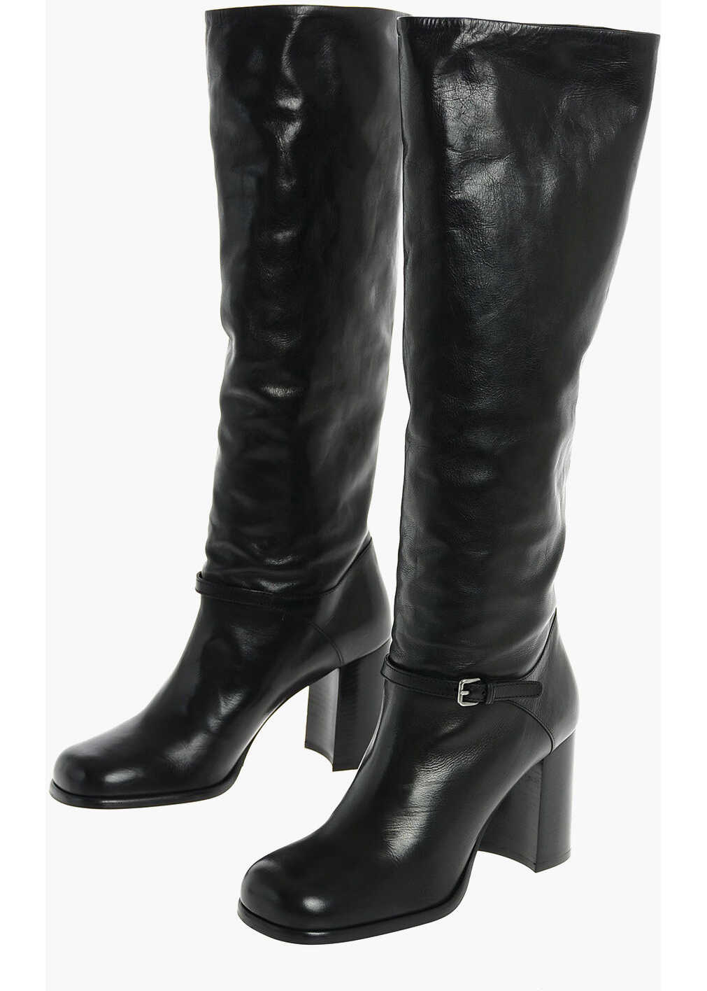 Miu Miu Over The Knee Leather Boots With Side Strap Black b-mall.ro