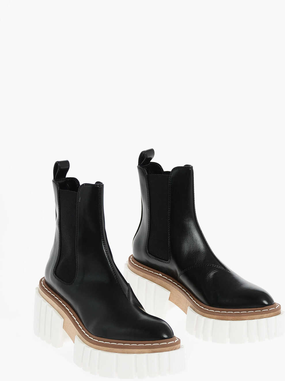 Stella McCartney Faux-Leather Emilie Pointed-Toed Chelsea Booties With Statem Black b-mall.ro