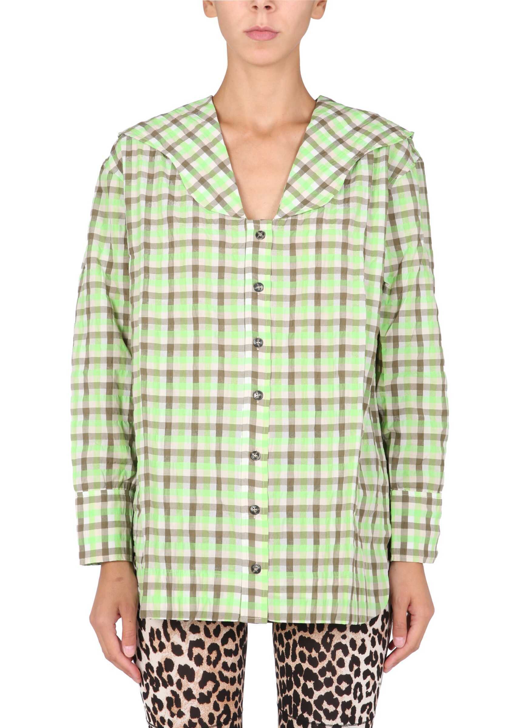 Ganni Shirt With Check Pattern F6406_873 GREEN