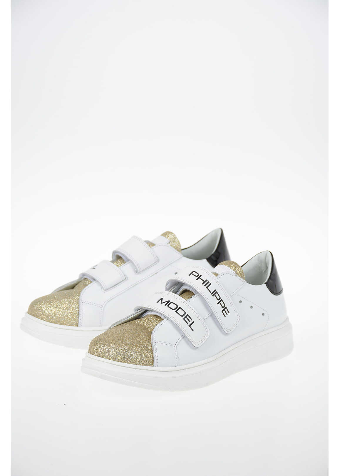 Philippe Model Leather Glittered Granville Sneakers White