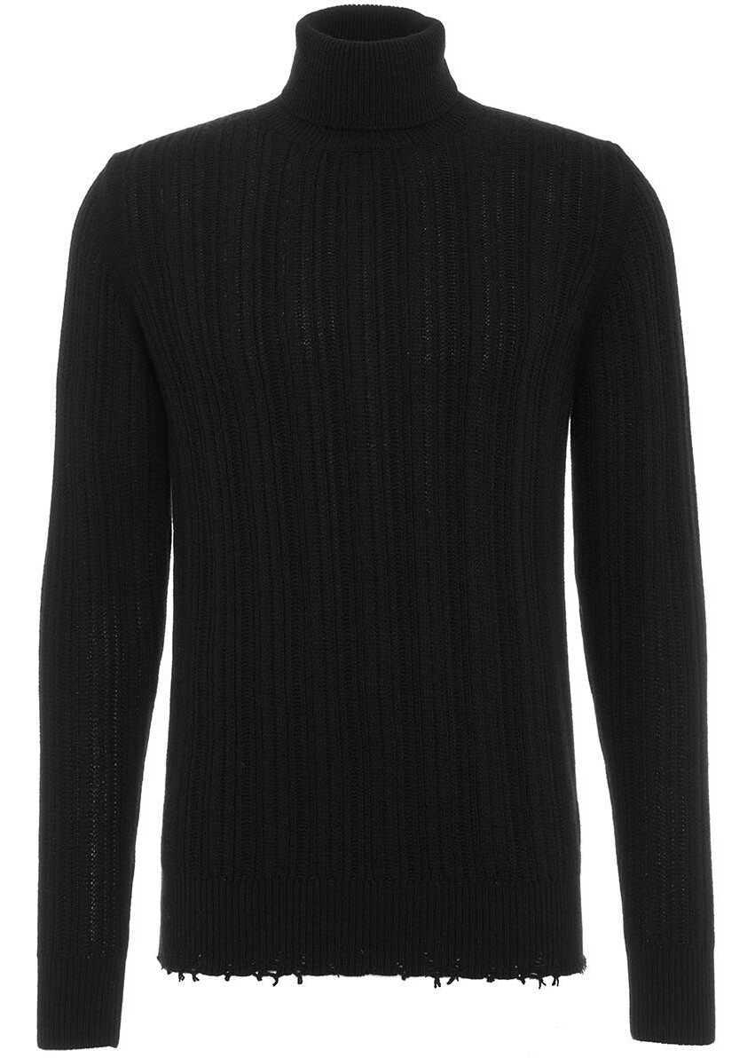 Paolo Pecora Turtleneck sweater with destroyed elements Black