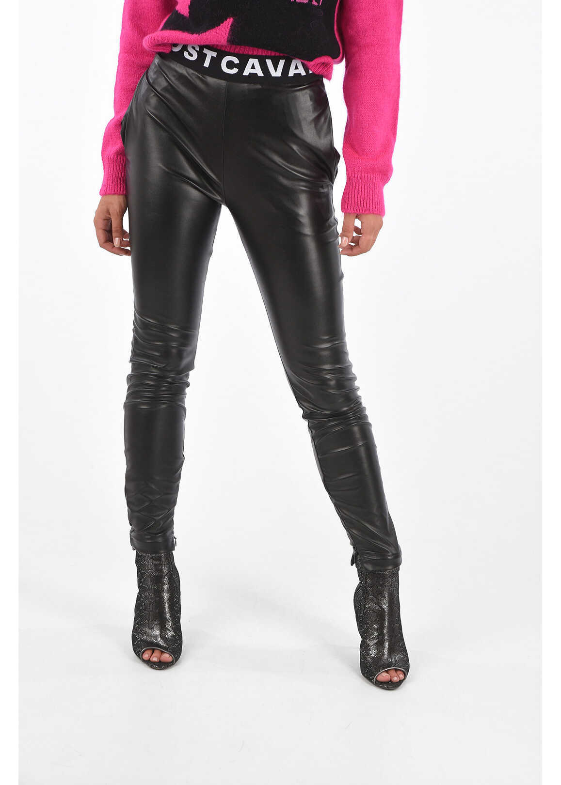 Just Cavalli Ecoleather Pants With Ankle Zip Black