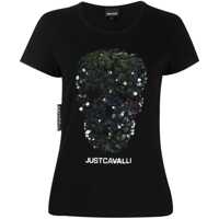 Tricouri Sequined Skull Embroidered Crew-Neck T-Shirt Femei