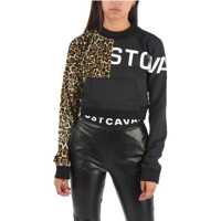 Bluze de trening Cheetah Printed Crew-Neck Cropped Sweater Femei