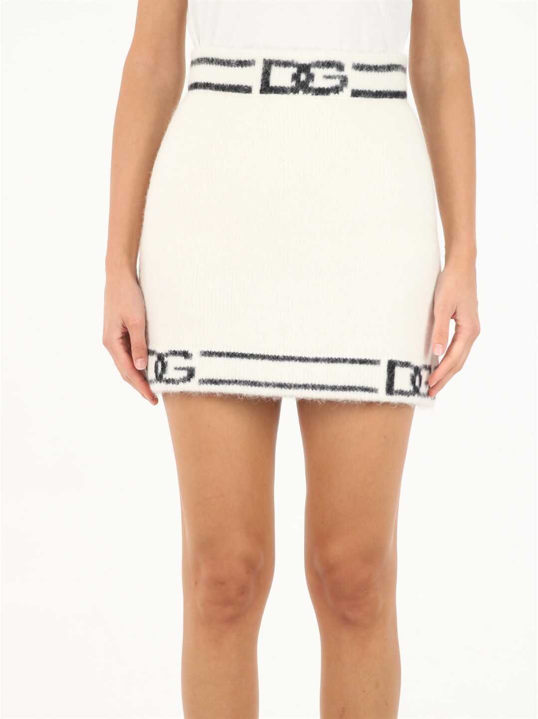 Dolce & Gabbana Knitted Mini Skirt With Dg Inlay FXF42T JCMM7 White