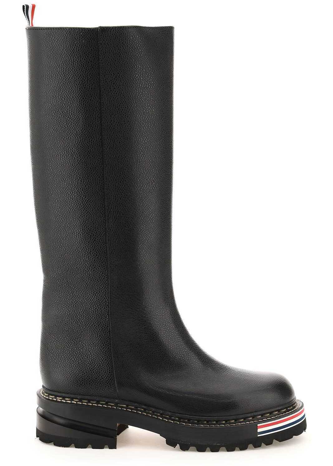 Thom Browne Tubular Boots In Pebble Grain Leather BLACK b-mall.ro