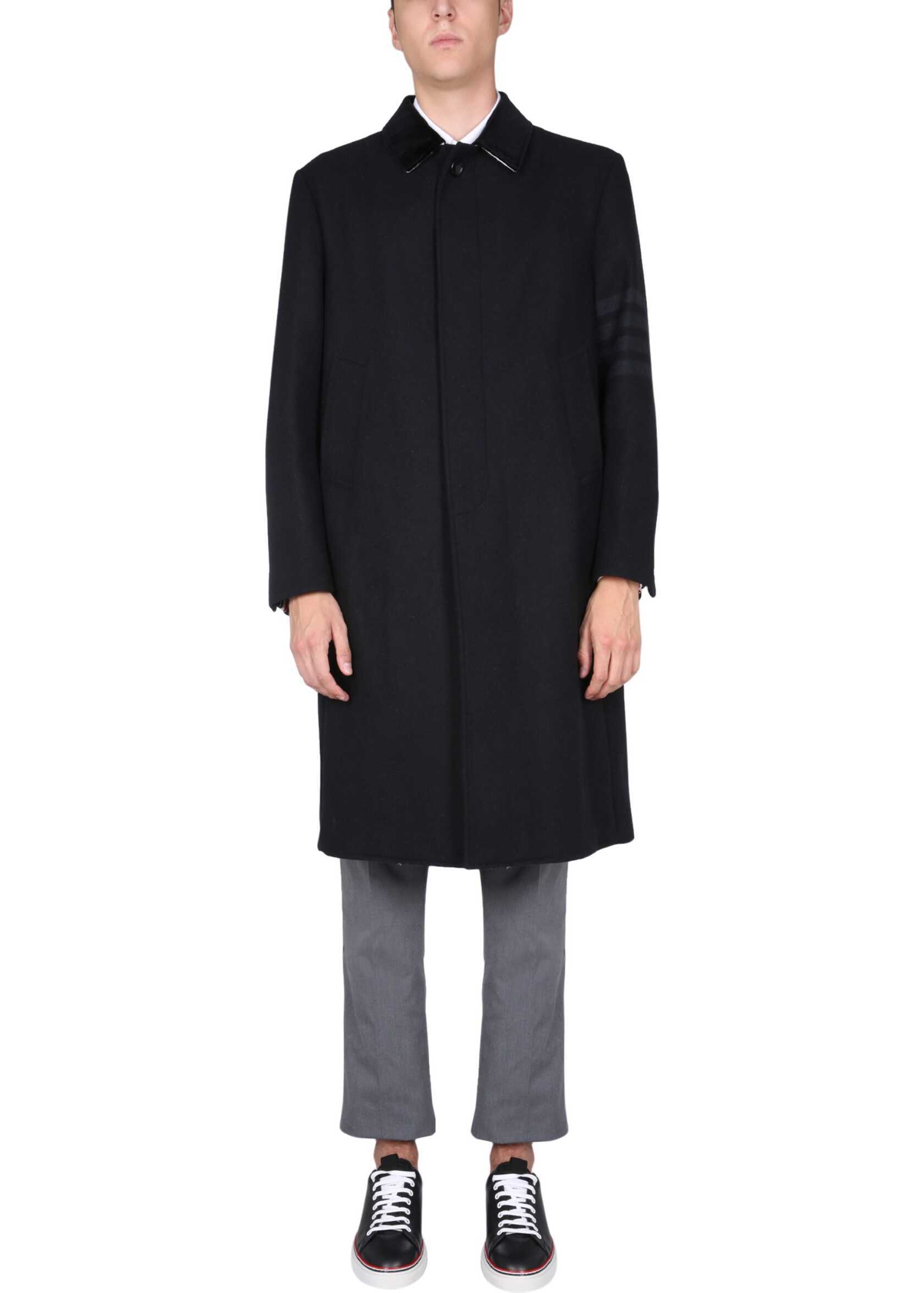 Thom Browne Wool Coatwool Coat With Velvet Collar And 4Bar Detail MOU559C_07553001 BLACK