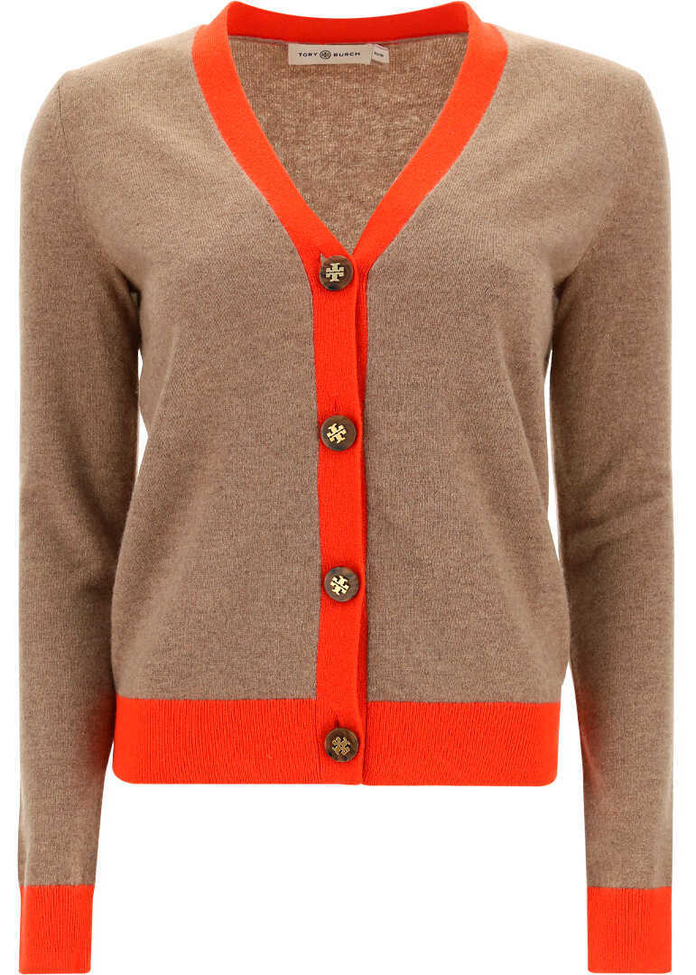 Tory Burch Cardigan 85425 RICH TAUPE/BRILLIANT RED