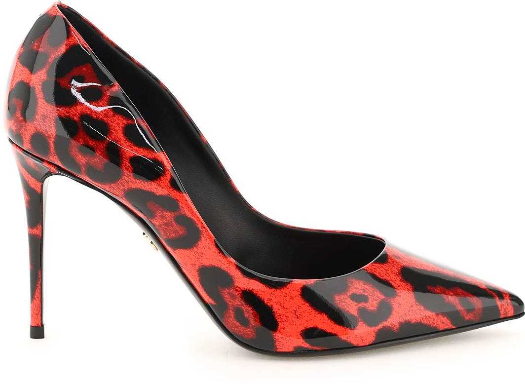 Dolce & Gabbana Printed Patent Leather Pumps CD1657 AQ512 LEO NERO F ROSSO FRA