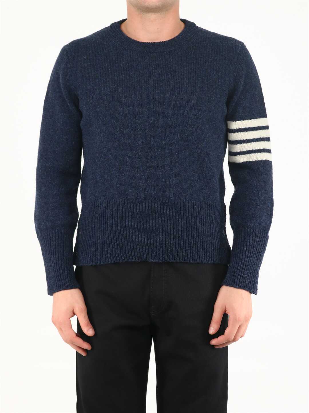 Thom Browne Navy Shetland Wool Sweater MKA317A 01085 Blue