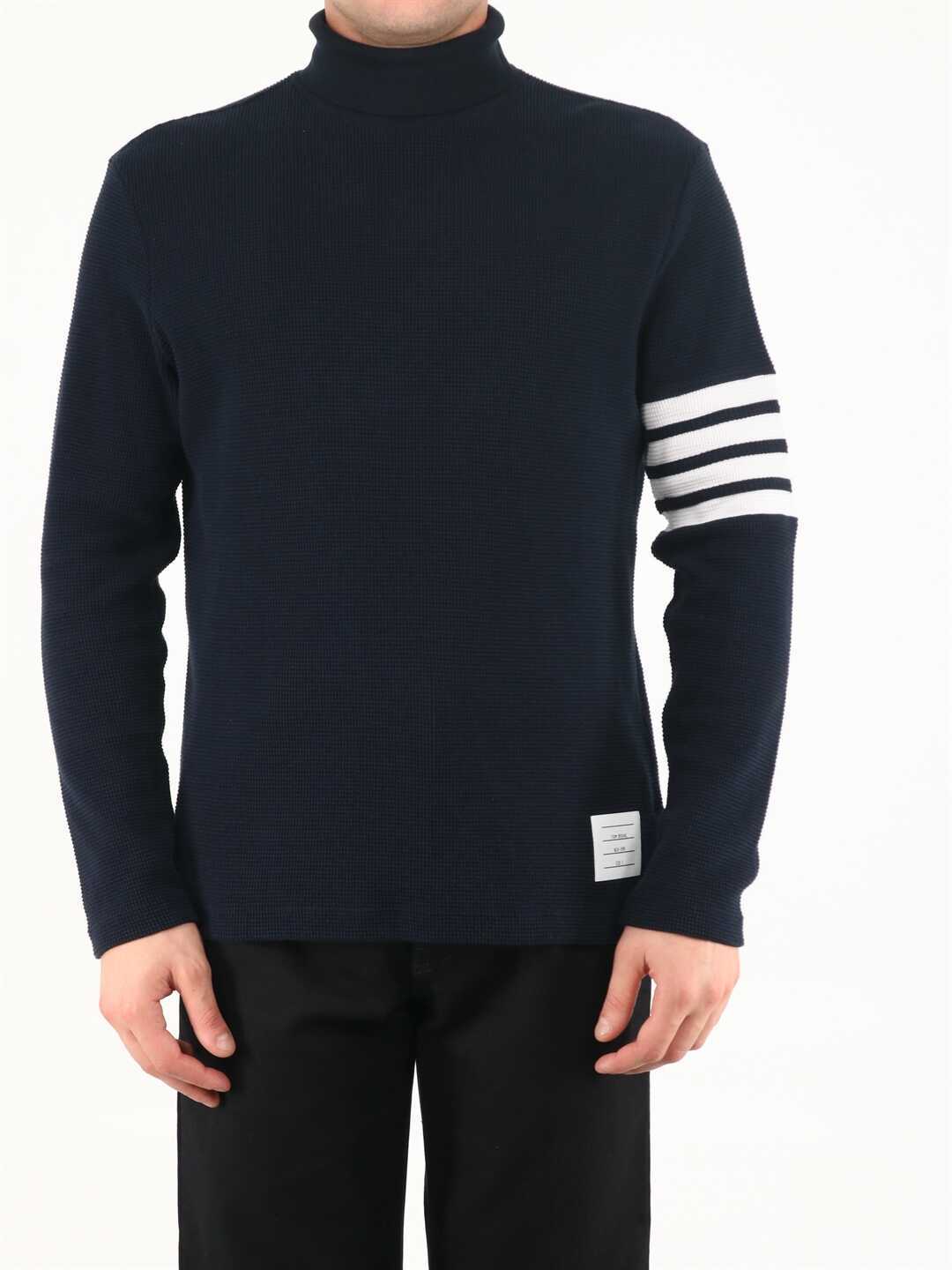 Thom Browne Navy Turtleneck Sweater MJS106P 05802 Blue