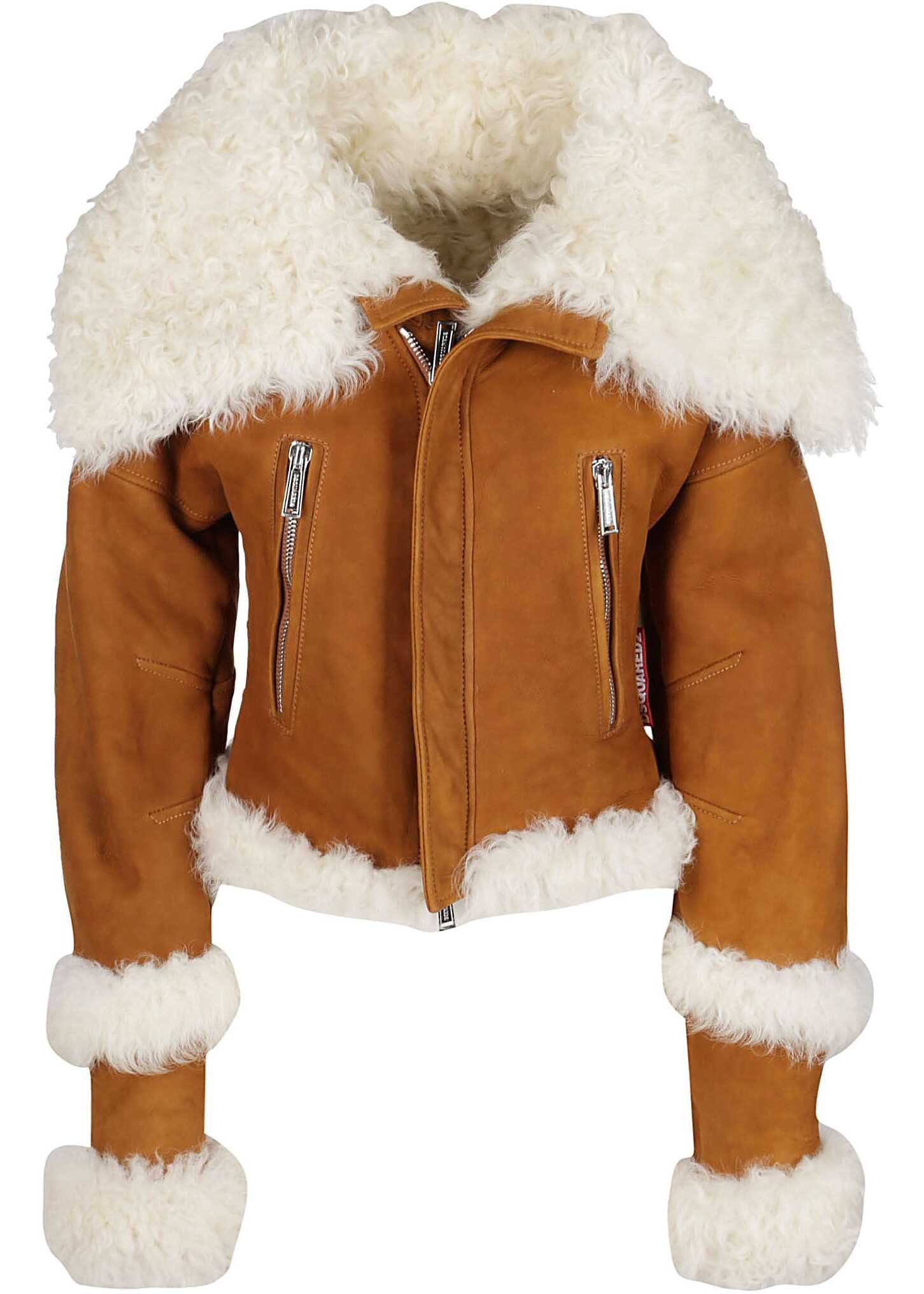 DSQUARED2 Shearling Zipped Pocket Jacket Brown