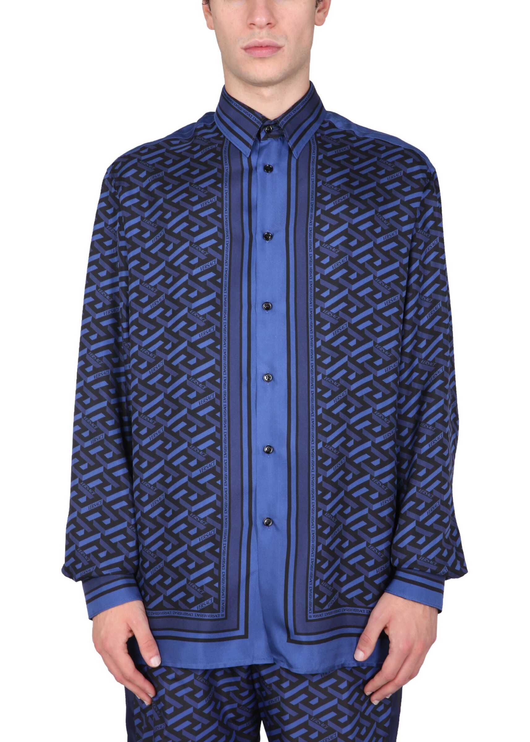 Versace Shirt With Greek Print A84050_1A016135U180 BLUE