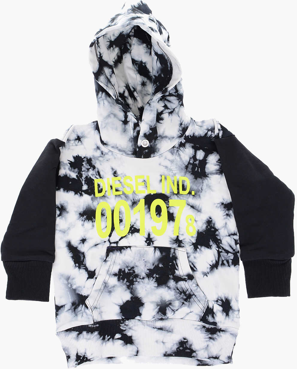 Diesel Tie Dye Effect Salbyy Hoodie Sweatshirt Black & White