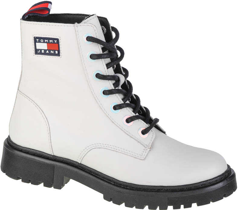 Tommy Hilfiger Jeans Iridescent Eyelets Flat Boot White