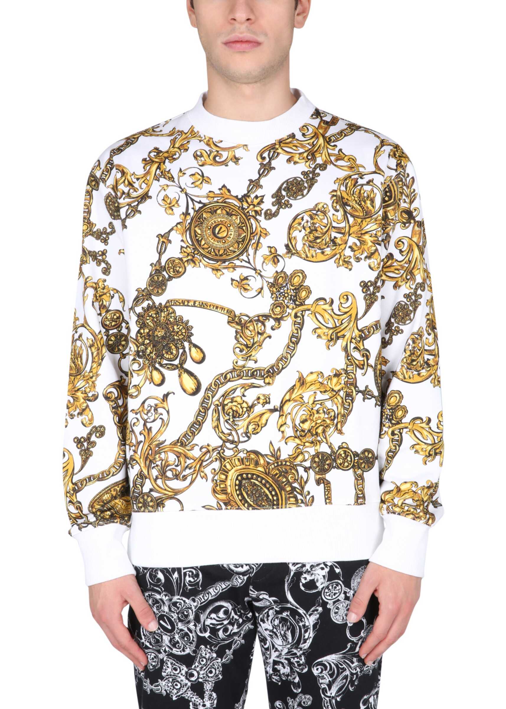 Versace Jeans Couture Sweatshirt With All Over Regalia Baroque Logo Print 71GAI3R0_FS002G03 WHITE