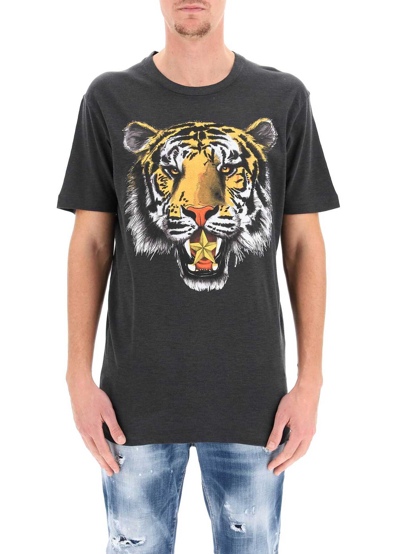 DSQUARED2 Maxi Tiger Print T-Shirt S71GD1115 S22146 ANTHRACITE