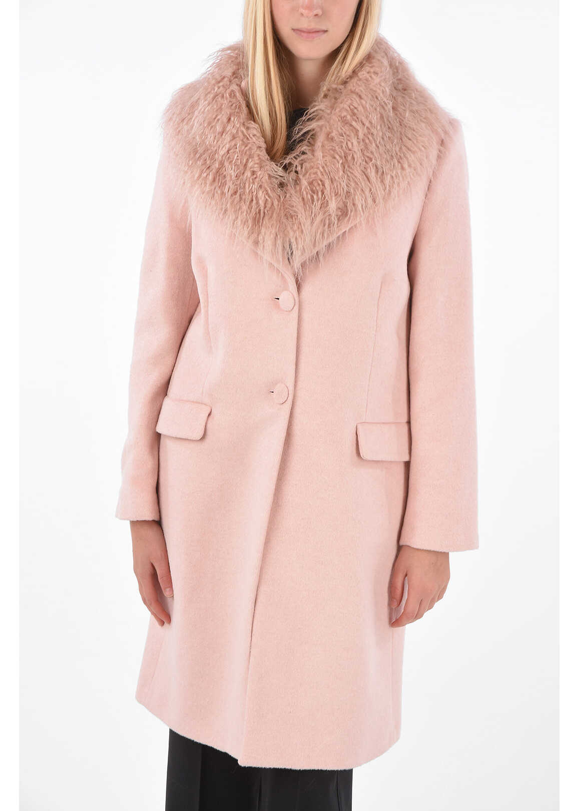 Blumarine Be Coat With Eco Fur Pink image0