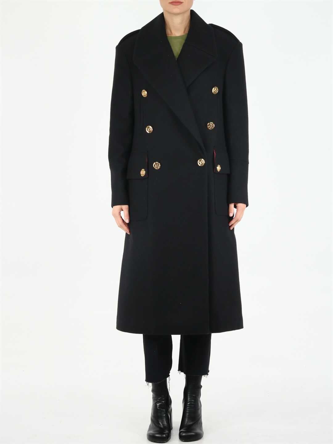 Balmain Double-Breasted Coat WF0UD020W142 Black