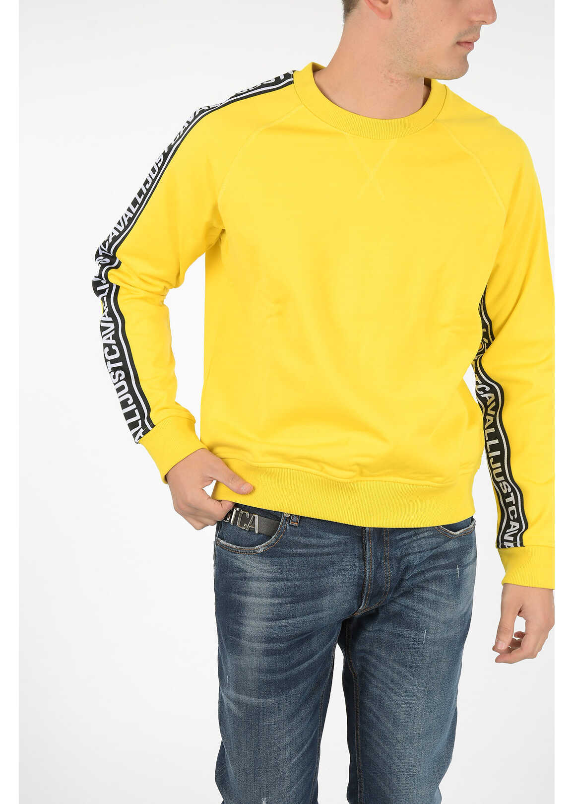 Just Cavalli Logoed Side Band Crew-Neck Sweatshirt Yellow