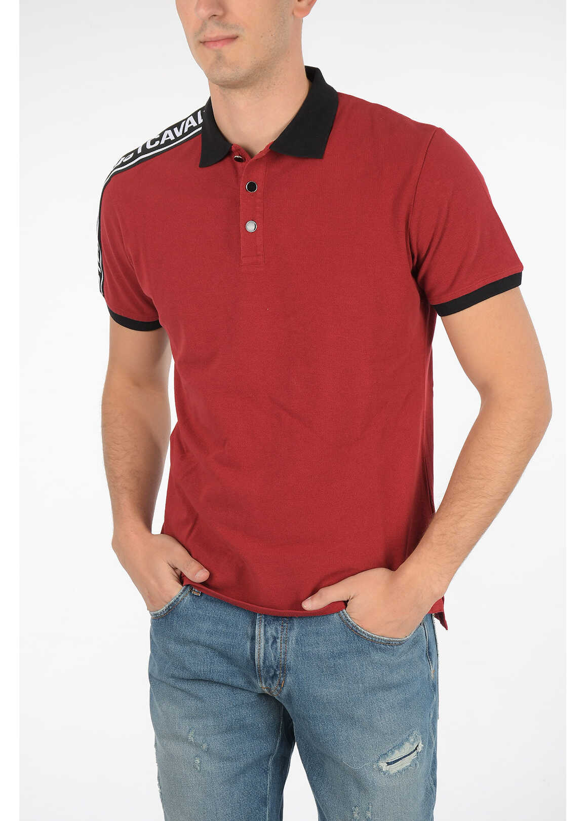 Just Cavalli Pique Cotton Polo Shirt With Logo Side Band Red image