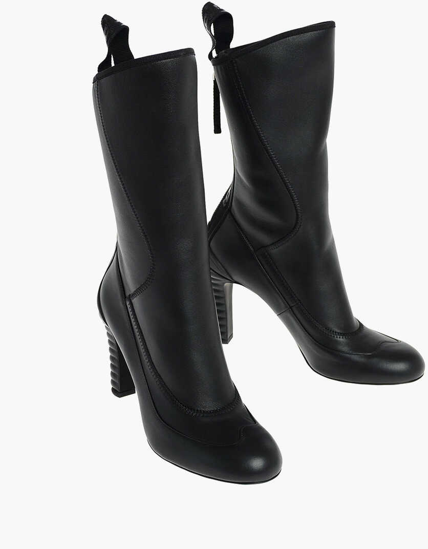 Fendi Under The Knee Round Toe Boots With Back Zip Black