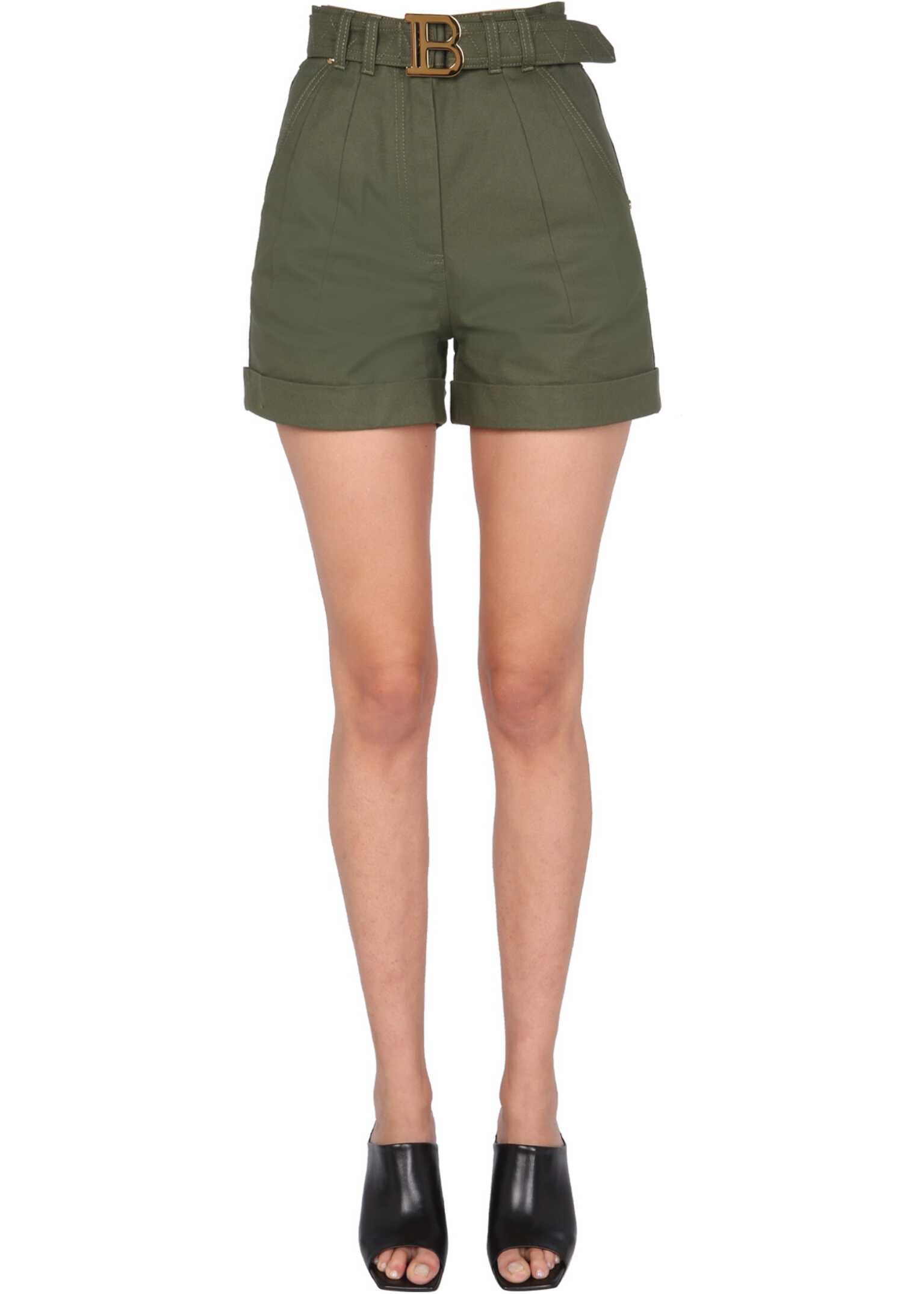 Balmain Shorts With Logo Buckle WF0MA040_D1527AQ BROWN