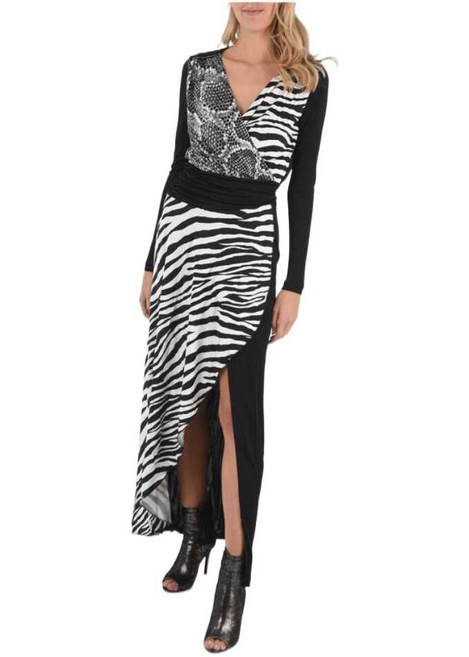 Just Cavalli Tiger-Print V-Neck Split-Front Hem Maxi Dress White