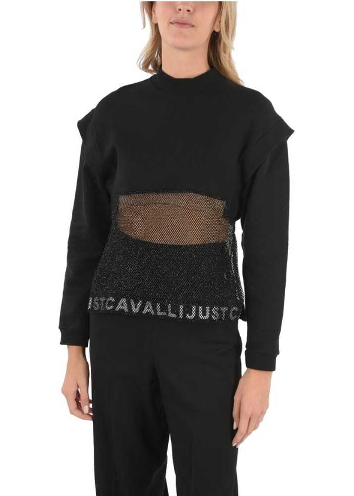 Just Cavalli Crew-Neck Sweatshirt With Mesh Detail Black