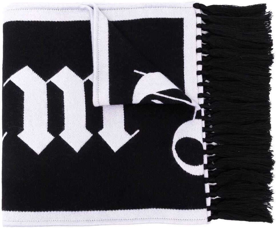 Palm Angels Wool Scarf With Maxi Logo BLACK