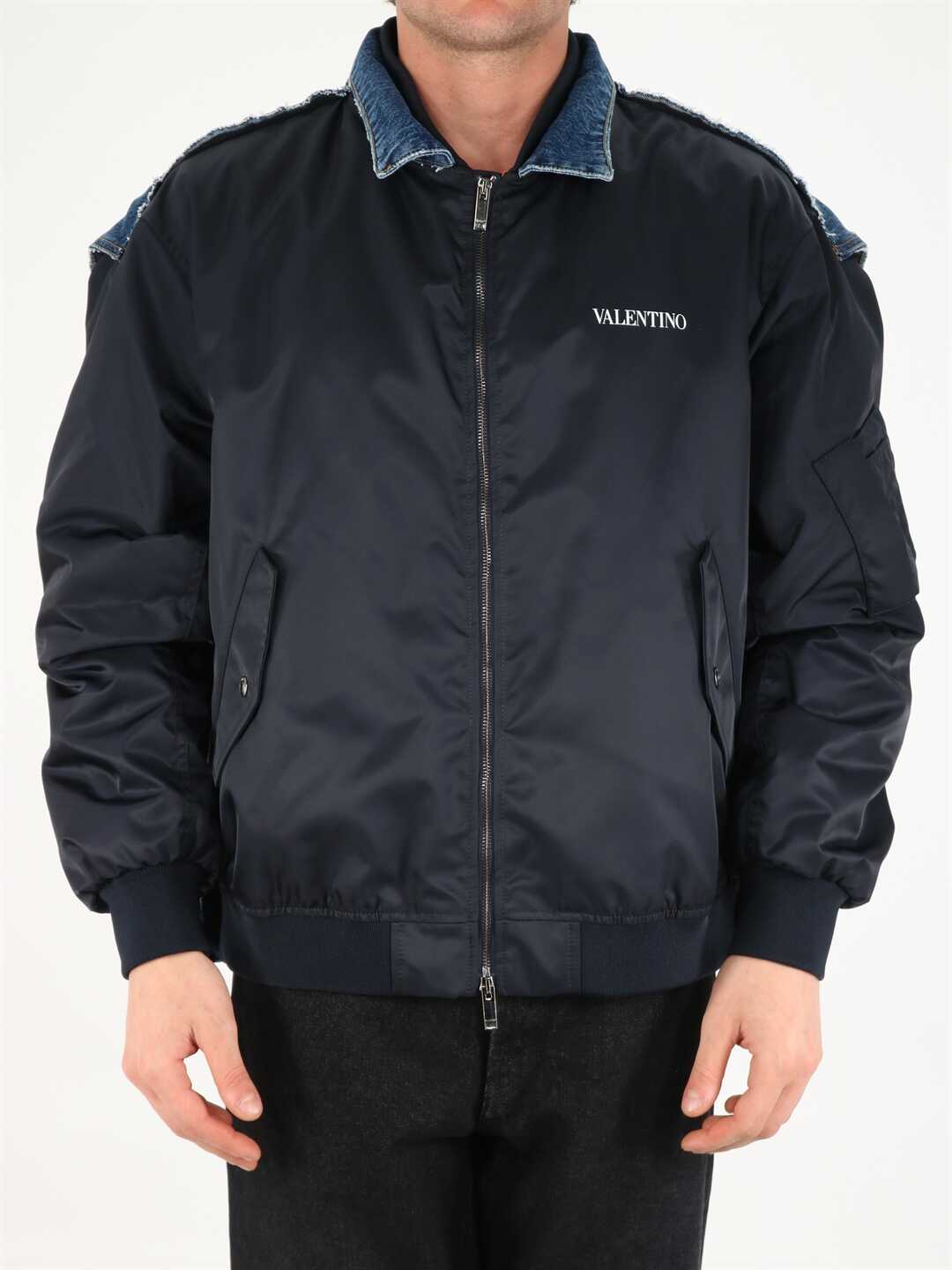 Valentino Garavani Nylon And Denim Bomber Jacket WV3CIJ95 7N2 Blue