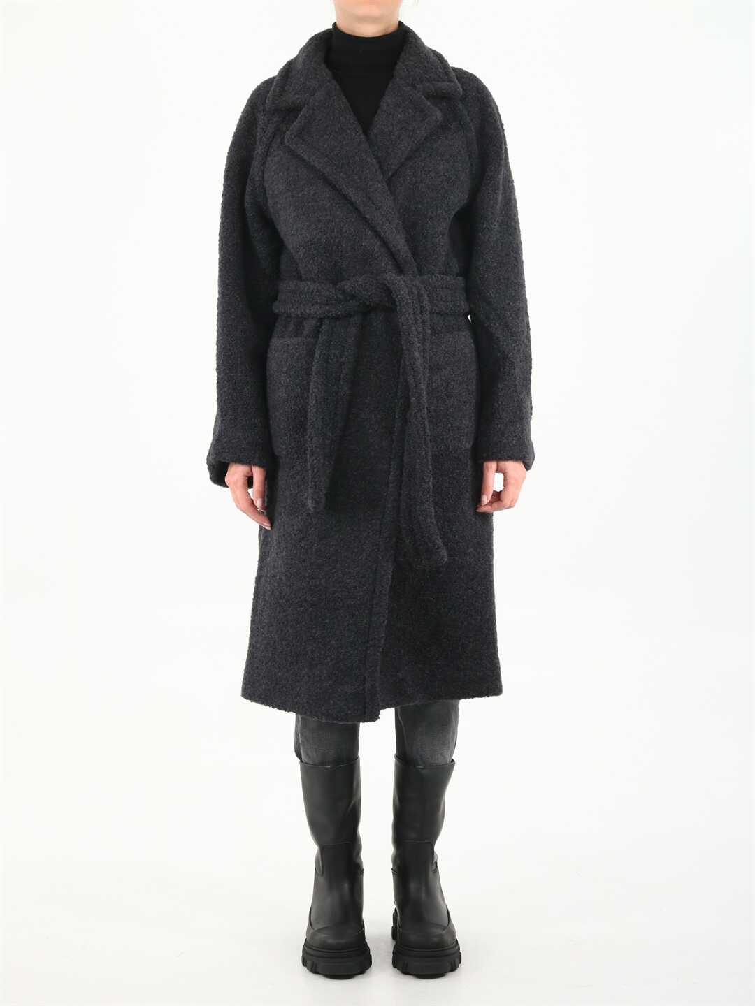 Ganni Bouclè Long Wrap Coat F6258 Black