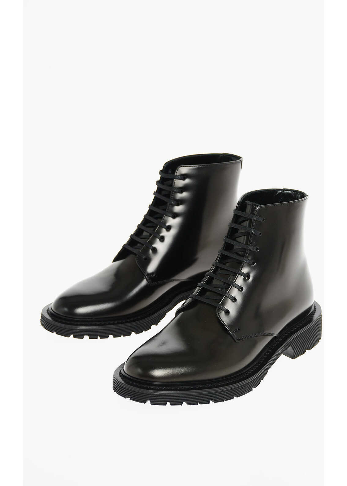 Saint Laurent Laced Leather Combat Boots Black